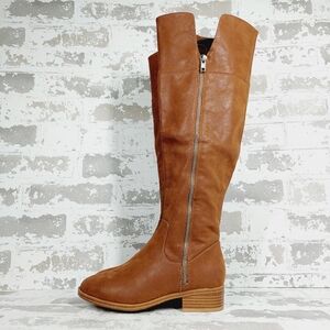 NEW MIA Carsyn Brown Faux  Leather Side Zip Tall Winter Casual Boots O72